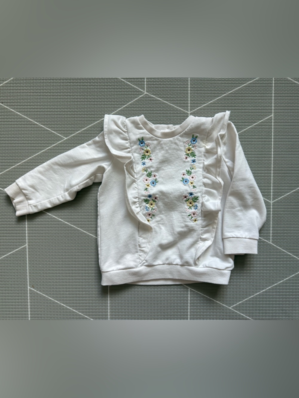 Little Me|Baby girl/toddler white ditsy floral Embroidered Ruffle Sweatshirt•24M - Picture 2 of 5
